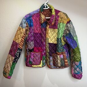 Ceed Patchwork Jacket Reversable Quilted Silk Small Boho Art To Wear Hippie 70s